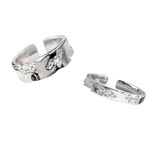 破碎的理论二代/原创925纯银戒指不掉色开口高级情侣对戒送礼物