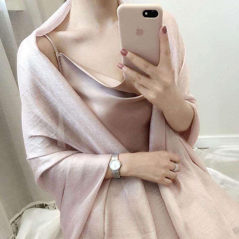 丝巾女纯色防晒百搭亚棉麻围巾超大空调披肩婚礼旗袍沙漠旅游纱巾