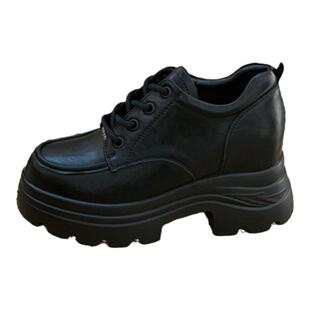 内增高7cm厚底乐福鞋女2026春秋新款小个子黑色超高跟英伦小皮鞋