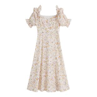 弥古法式复古在逃公主裙宫廷风泡泡袖碎花长裙女夏季三亚度假裙子