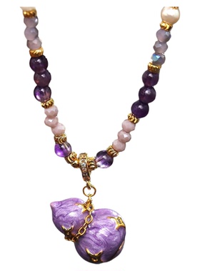 新中式珐琅串珠紫葫芦珍珠毛衣链