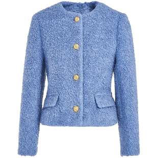 马天奴女装秋冬新款纯色绵羊毛混纺外套圆领单排扣短款外搭小香风