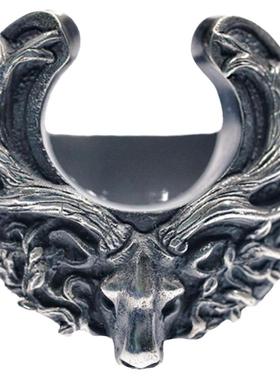 原创马蹄形鹿头戒指渡鸦纯银欧美