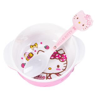 儿童碗个人专用餐具套装kt双耳手柄碗勺子凯蒂猫哈喽kitty吃饭碗