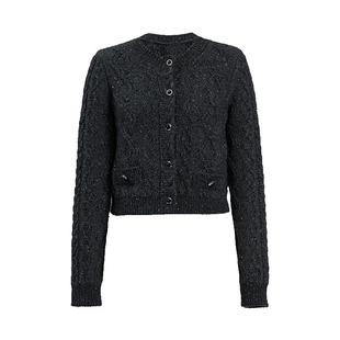 IAmMIX27秋冬圆领针织开衫女短款小香风百搭亮片绞花软糯毛衣外套