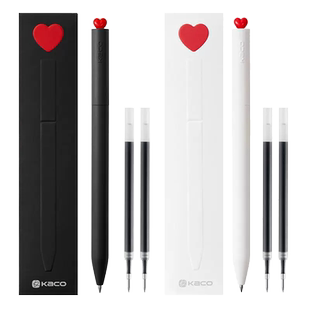 KACO初心中性笔旋转出芯创意签字笔红色小爱心礼品盒装含黑笔芯2支ins简洁少女心爱心签字笔旋转出芯中性笔