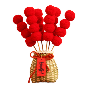 2026马年装饰品创意摆件新年毛绒糖葫芦竹编福桶桌面摆件春节布置