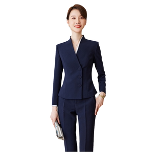 诗璐雅V领西装套装女长袖气质酒店经理工作服小个子修身职业西服