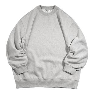 BDCT 春秋季重磅加绒无帽圆领卫衣男cityboy日系宽松纯色套头上衣