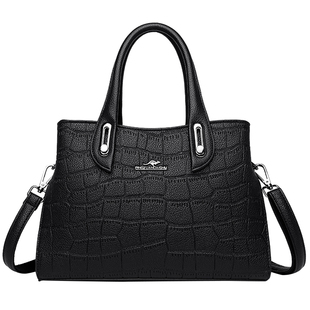 袋鼠真皮女包手提包女大容量女士2025新款包包鳄鱼纹大包大气牛皮
