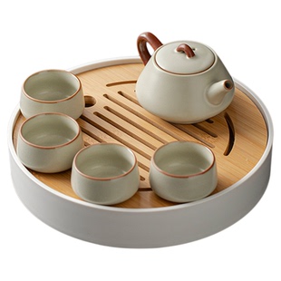 汝窑茶壶茶杯二人茶具家用一壶两杯小型茶盘办公室中式泡茶小套装