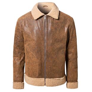 海宁秋冬上新海宁真皮皮衣男复古休闲美式真皮外套男加毛保暖大衣