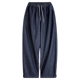 马登薄款冰丝香蕉软牛仔裤气球灯笼萝卜裤松紧系腰弯刀裤子女士春