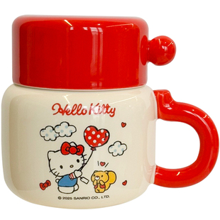 凯蒂猫水杯女家用马克杯高颜值可爱带盖杯子陶瓷办公室生日礼物