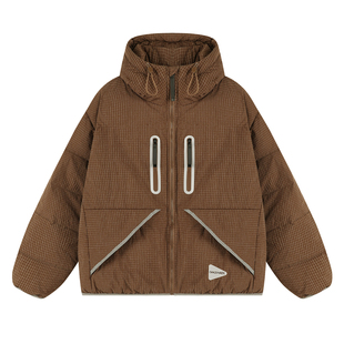 GOOZI MADE格纹连帽棉袄男冬季加厚面包服男生防水保暖棉服外套