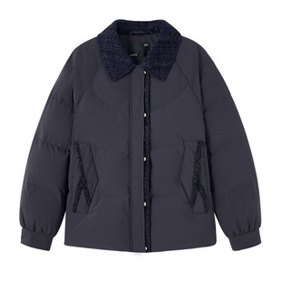 YBAI/亦白 2025冬季新款时尚百搭翻领面料拼接保暖短款羽绒服外套