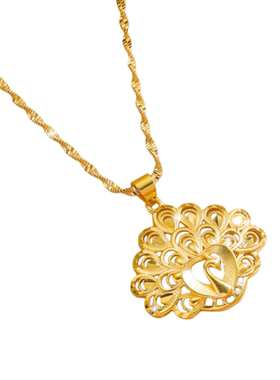 轻奢镀24K黄金色孔雀开屏项链女