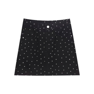 李李服饰黑色小碎花牛仔短裙女2026春季高腰显瘦百搭休闲短裙