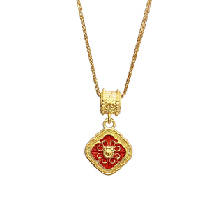 足金包银鎏彩遂心如意花窗纹吊坠女故宫系列四方如意项链毛衣链礼