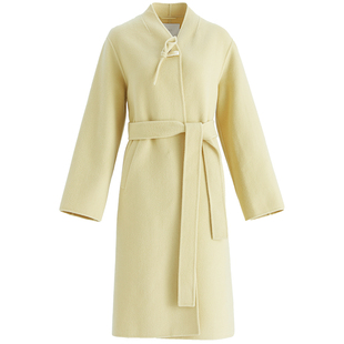 OBEG欧碧倩冬季浅黄色中式双面呢羊毛大衣女国风收腰外套50484540