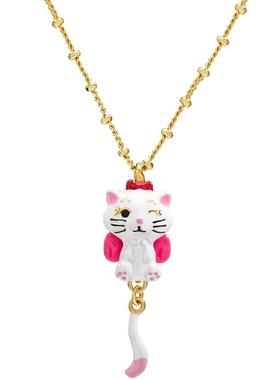 可爱蝴蝶结小猫咪珐琅锁骨链
