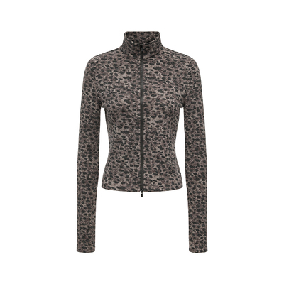 oinimi豹纹立领修身针织开衫