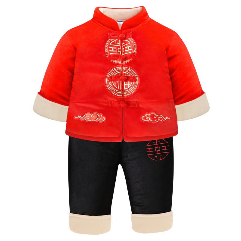 加厚冬季男童国风唐装拜年服套装