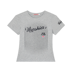 辣到中暑美式女孩复古灰色运动正肩显瘦短款T恤女竖条纹短袖上衣