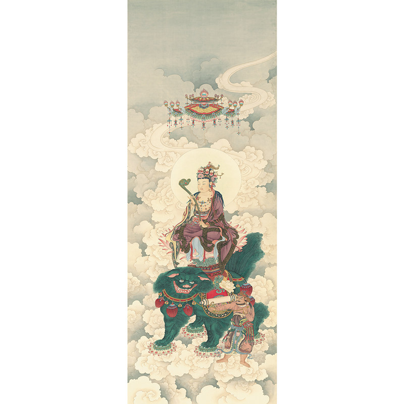 夏荆山-120佛画文殊观音菩萨像微喷复制画绢布画竖幅人物画装饰画