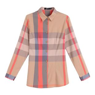 春秋款女上衣高档单穿小个子短款外穿时尚洋气小衫英伦风格子衬衫