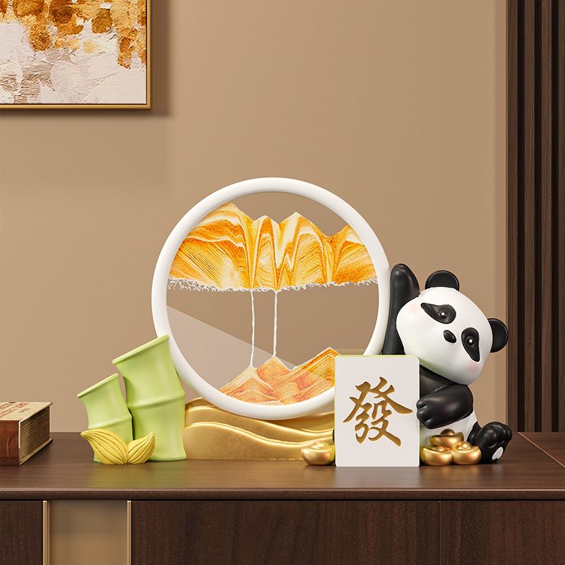 客厅现代礼物乔迁新居摆件画熊猫电视柜玄关家居饰品装饰品流沙