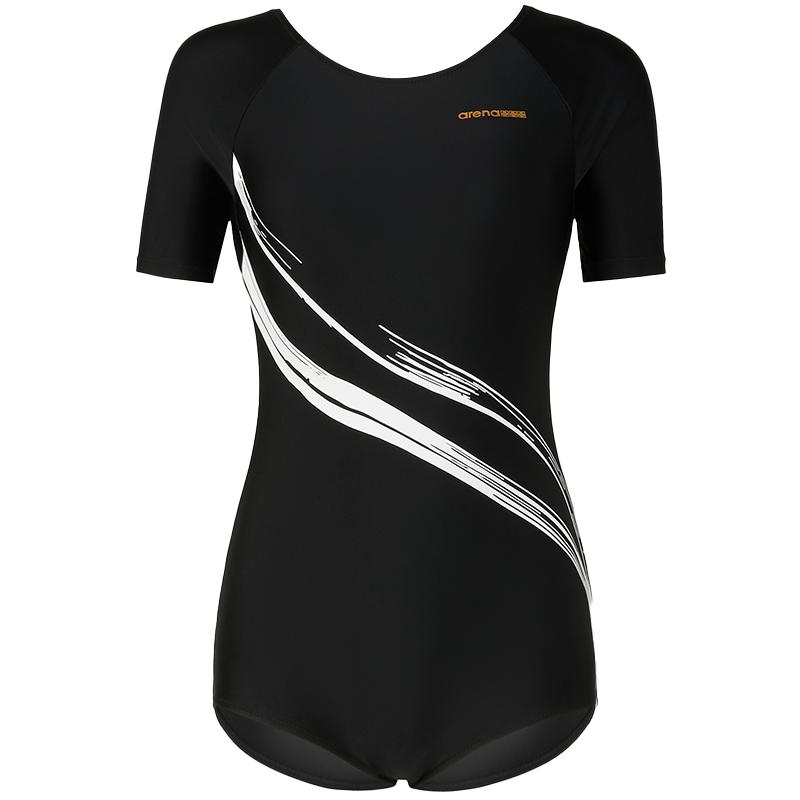 新款arena女士短袖三角连体泳衣温泉游泳衣高级感遮肚显瘦泳装