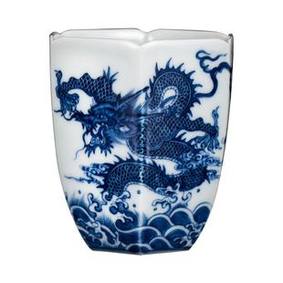 钟家窑 景德镇陶瓷柴窑青花手工手绘鱼跃龙门六方杯主人杯闻香杯