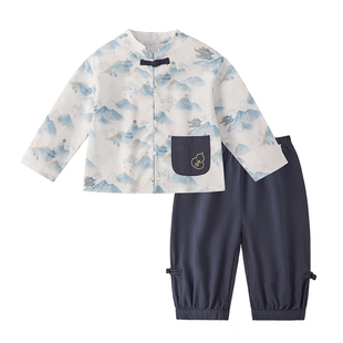 [纯棉抗菌]男童唐装宝宝春季新中式男孩新款表演服儿童中国风套装