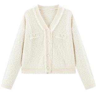 乐町小香风线开衫2025年春季新款V领针织衫精致流苏毛衣外套毛衫