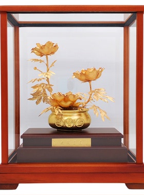 金箔牡丹花盆栽摆件高端商务礼品