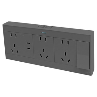 锦迈明装大功率一开十七孔开关插座长方形大面板延长插座启光灰色