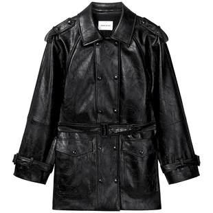 【Bella Hadid同款】Miss Sixty2025冬季新款仿皮外套PU皮配腰带