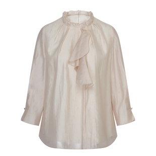 Scofield女装荷叶领奢雅光泽感衬衫七分袖优雅上衣夏季上衣