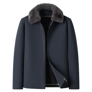 [水貂毛领/兔毛内胆]梦特娇男士鹅绒皮草冬款翻领羊毛外套保暖厚J