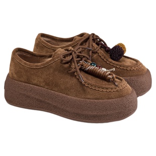 fed复古袋鼠鞋秋季新款女鞋串珠厚底鞋舒适乐福单鞋女S1107-YA100