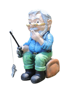 跨境新品带眼镜钓鱼老人树脂摆件家居假山山水鱼池配件鱼缸造景