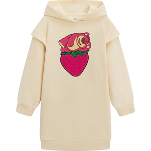 播broadcute童装连帽卫衣连衣裙冬季新款中长款女童裙子KGQ4L654