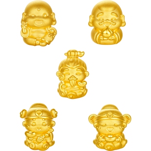 周六福5d硬金转运珠女款定价黄金元宝财神弥勒佛手串送情人节礼物