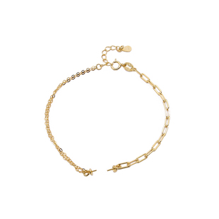 S925纯银ins半成品圆珠空托手链DIY十字方形手链穿心可粘珠手链