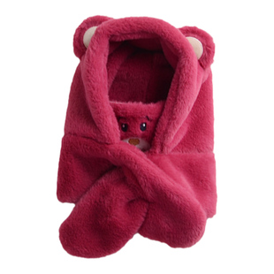 儿童帽子围巾一体冬季男孩女童毛绒帽连体两件套宝宝帽子防寒潮