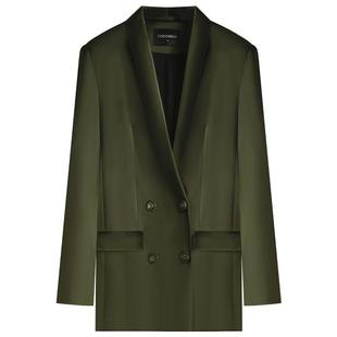 COCOBELLA高智感青果领老钱丝光缎面西装女苔藓绿通勤外套SI7019