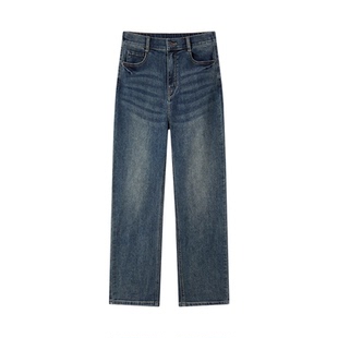 森柔牛仔|森马牛仔裤女复古简约长裤休闲秋季半松紧腰直筒裤通勤