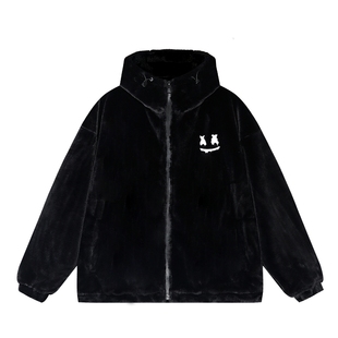 【杨博文陈奕恒同款】ER笑脸仿兔毛外套潮牌情侣宽松毛绒加厚连帽