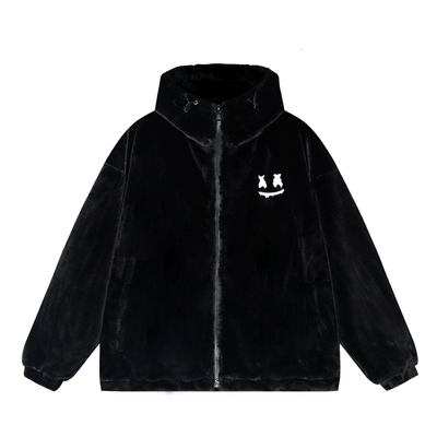 【明星同款】ER笑脸仿兔毛外套潮牌情侣宽松毛绒加厚连帽棉服